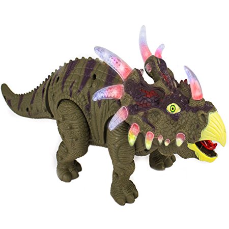 Toysery Walking Dinosaur Toy Triceratops with Amazing Roar Sounds, Dinosaur Noises Lights & Movement for Kids (Colors May Vary)