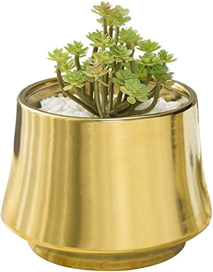 MyGift 7-inch Decorative Tabletop Matte Gold Ceramic Flower Vase/Succulent Planter Pots