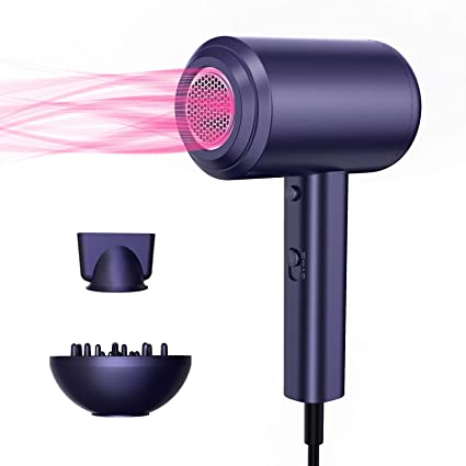 Ionic Hair Dryer with Diffuser and Nozzle, 1800W Hot/Cold Air Settings, Portable Constant Temperature Fast Hair Drying Salon Hairdryer for Home Kids Adult Women Long Hair Short Hair