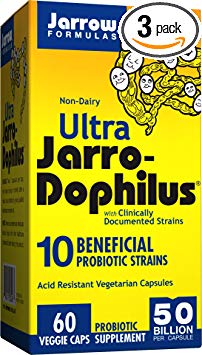 Ultra Jarro-Dophilus, 50 Billion Probiotic Organisms Per Capsule, For Intestinal/Digestive Health, 60 Veggie Caps (Cool Ship, Pack of 3)