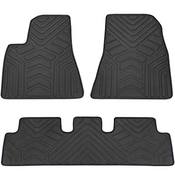 San Auto Car Floor Mats Custom Fit for Tesla Model 3 2017 2018 2019 Full Black Rubber Car Floor Liners Set All Weather Protection Heavy Duty Odorless