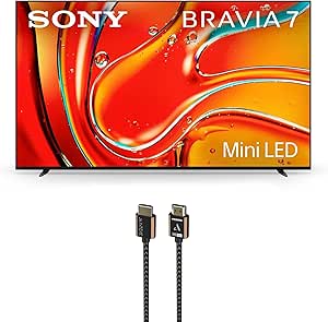 Sony K75XR70 75 Inch 4K Bravia LCD Mini LED Full Array HDR Google TV with an Austere 3S-4KHD2-2.5M III Series 4K HDMI 2.5m Cable (2024)