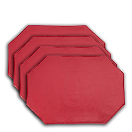 YOURTABLECLOTH Galaxy Vinyl Table Placemat Placemats with Thicker Construction Set of 4 Similar Color Mats Heavy Duty, Premium Finish Double Layer Design Ruby Red Placemats