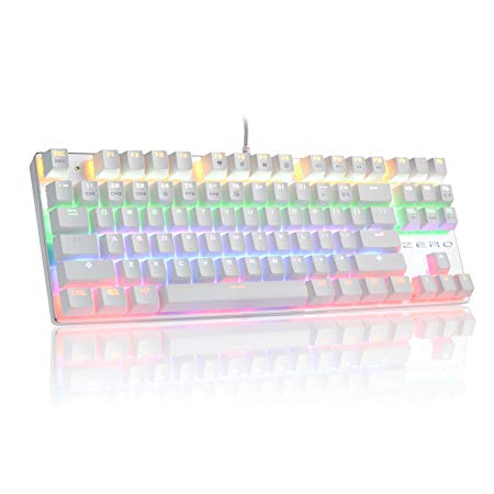HiveNets Mechanical Gaming Keyboard 87 Keys Blue Switches with Color Lights (White)