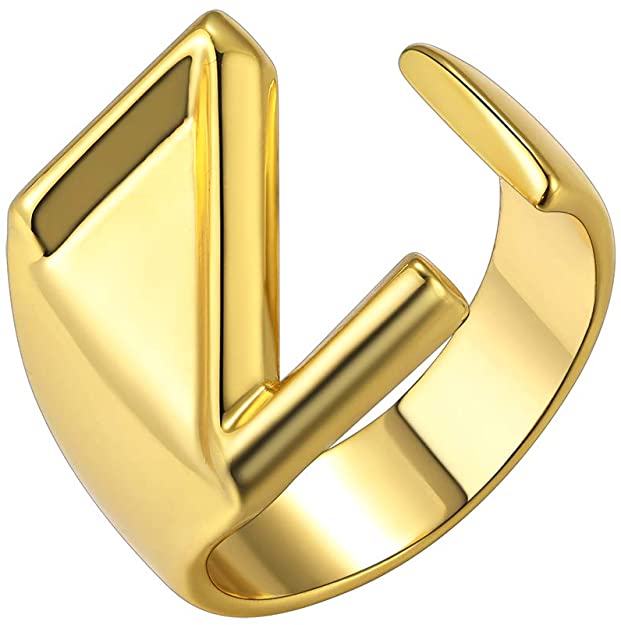 GoldChic Jewelry Personalized Gold Bold Initial Letter Open Ring Adjustable Women Statement Rings Party|Women’s Signet Ring|18K Gold Plated Open Alphabet Rings|Letter A to Z