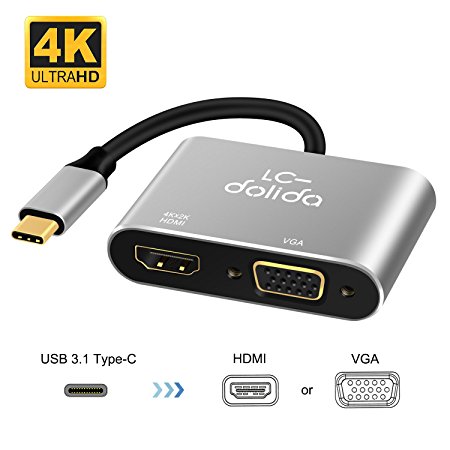 USB C To HDMI 4K VGA Adapter, USB 3.1 Type C USB-C to VGA HDMI Video Converters Adaptor for 2017 New Macbook Pro/ Chromebook Pixel/Lenovo 900/Dell XPS/Samsung Galaxy S8/S8 Plus, No Driver