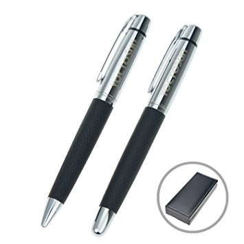 Yoctosun Stainless Steel Ballpoint and Rollerball Gift Pen Set in Adorable Gift Box - Black Ink - Smooth and Easy Writing for Men or Women in School, Office, Business & more (Black and Silver)