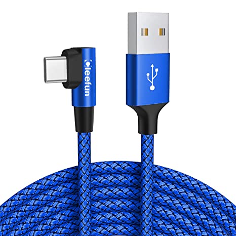 CLEEFUN USB C 90 Degree Cable Right Angle, [3m] 3A Type C Charger Lead Fast Charging Cord Compatible with Samsung Galaxy S10 S10E S9 S8 S20 Note 10 Plus, A20E A41 A51 A71 A80 A90, Switch, Moto, Sony