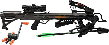 Rocky Mountain RM-405 Hunting Crossbow Kit - Includes 3x100 Grain Field Points & Bolts, 4x32 Scope, Quick-Detach 3 Crossbolt Side Quiver, Rope Cocker, Rail Lubricant