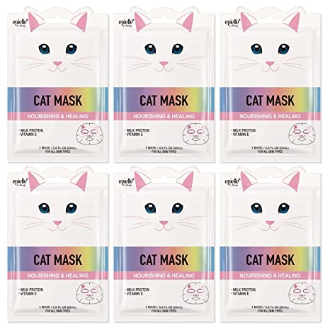 Epielle Cat Character Skincare Sheet Masks | Animal Spa Mask | -For All Skin Types |spa gifts for women, Spa Gift, Birthday Party Gift for her kids, Spa Day Party, Girls Night, Slumber party | 6 count skincare sheet masks