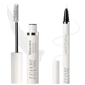 UCANBE White Mascara and Liquid Eyeliner Set, Waterproof Colored Eye Makeup Duo - Enhance Your Gaze with Natural Lasting Lift & Curl for Lashes and Pigmented Smudge-Proof Eye Liner