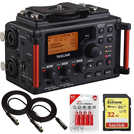Tascam DR60DMKII Linear PCM DSLR Digital Field Recorder Bundle   2X Cables, AA Batteries and 32GB Memory Card