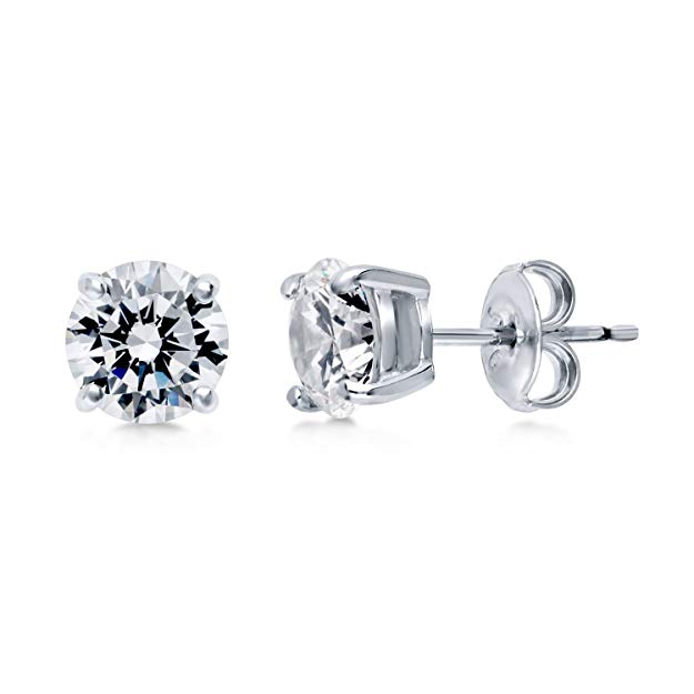 BERRICLE Rhodium Plated Sterling Silver Round Cut Cubic Zirconia CZ Solitaire Stud Earrings 7mm