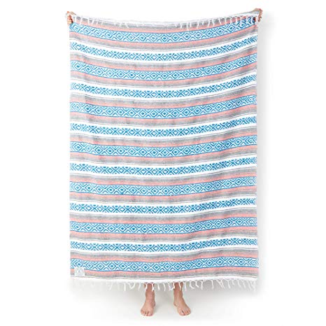 Mexican Serape Blanket by Laguna Beach Textile Co | Classic Artisan Throw | Woven Falsa, Traditional Colors | Beach, Camping, Couch, Sofa, or Picnic Decor | Gray Blush