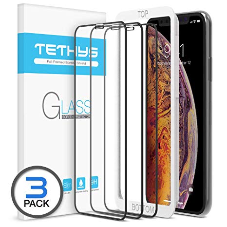 TETHYS Glass Screen Protector Designed for iPhone XS Max (6.5") [3-Pack] [Edge to Edge Coverage] Full Protection Durable Tempered Glass for Apple iPhone XS MAX Guidance Frame Included (Pack of 3)