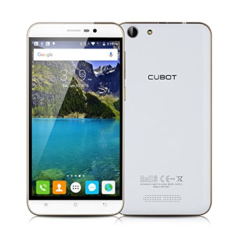 CUBOT NOTE S 5.5''IPS Unlocked 3G Smartphone Android 6.0 MT6580 Quad Core 1.3GHz Cellphone 2GB/16GB Dual SIM HotKnot WIFI OTG SIM-Free Phablet (White)