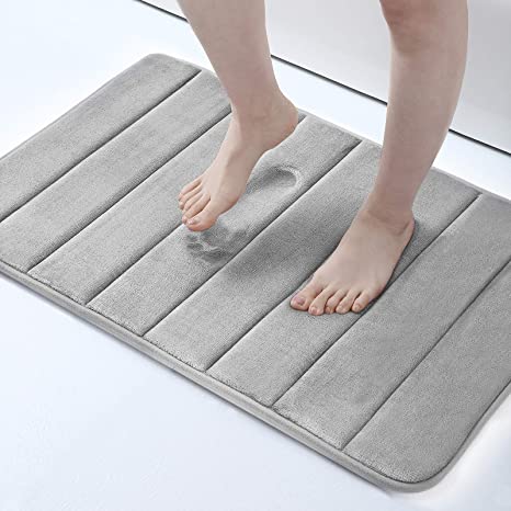 Olanly Memory Foam Soft Bath Mats Non-Slip Absorbent Bathroom Rugs Rubber Back Runner Mat for Kitchen Bathroom Floors 20"x32", Grey