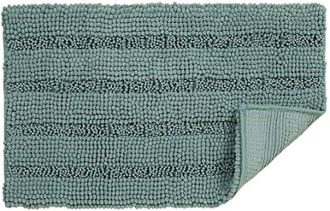 uxcell Super Thick Soft Striped Shaggy Chenille Bath Mats Machine Washable Floor Bath Rugs for Bathroom, Non-Slip Dry Fast Water Absorbent Bath Mats Green 20"x32"