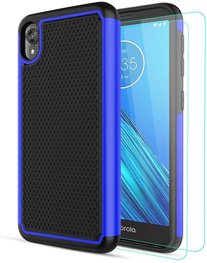 Alila for Motorola Moto E6 Case,Moto E 6th Gen Case with [2 Packs] Soft HD Screen Protectors,[Heavy Duty][Shockproof] Hybrid Rubber Silicone Rugged Moto E6 Phone Case/Cover for Women/Men-Blue