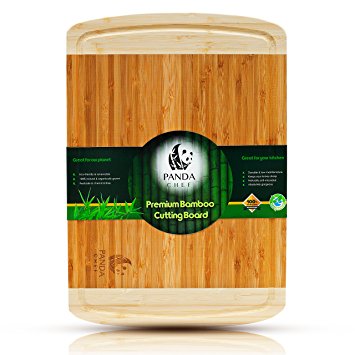 Panda Chef Professional Bamboo Cutting Board-Best Wood Carving Board w/ Juice Groove. Extra-Large Butcher Block (Meat), Heavy Duty Chopping Block (Vegetables) Cheese/Bread Serving Tray
