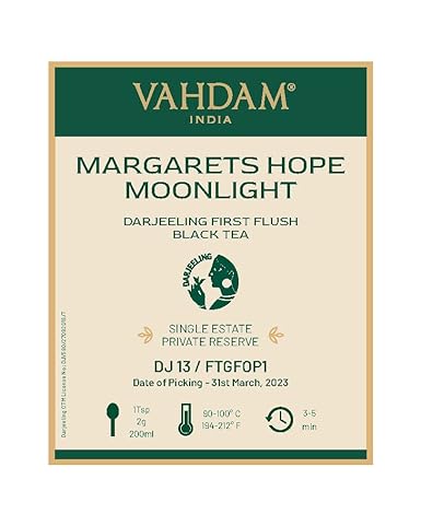 VAHDAM, Margarets Hope Moonlight Darjeeling First Flush White Tea 2023 | 1.76oz/50g, Exclusive Hand Picked Black Loose-Leaf Tea | Fresh Harvest | Brews 25  Cups