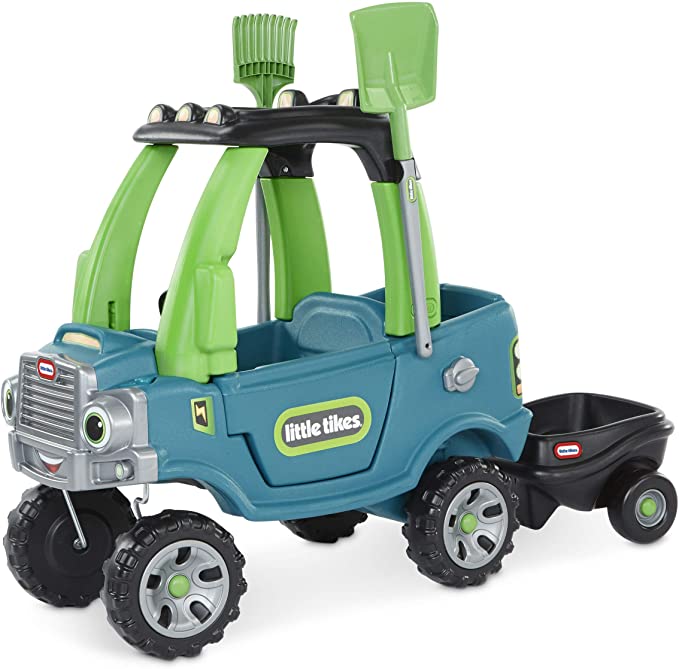 Little Tikes Go Green! Cozy Truck w/ Trailer & Garden Tools for Kids | Recycled Plastic