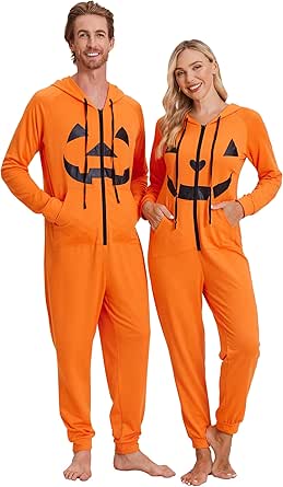 Ekouaer Christmas Matching Onesies for Couples Zipper Hooded Adult Onesie Pajamas with Pockets S-XXL