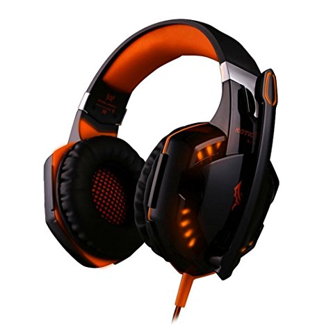 Gaming Headset,MindKoo G2000 Over Ear Stereo Gaming Headset with LEDs Light up and Mic Surround Sound Gaming Headphones with Volume Control for PC Game ( Black and Orange )