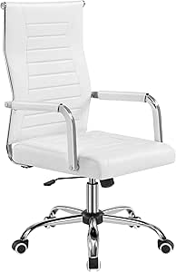 Yaheetech Chaise de Bureau Ergonomique avec Dossier Haut Inclinable en Similicuir de Bureau à roulettes Hauteur Réglable Blanc