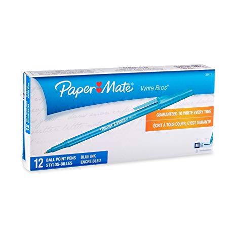 Paper Mate Write Bros Ballpoint Pens, Medium Point (1.0mm), Blue, 12 Count (3311131)