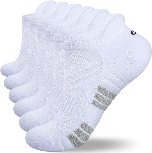 anqier Mens Socks, 6 Pairs Running Socks for Women Anti-Blister Cushioned Cotton Odor-free Trainer Socks for Men Ladies Sports Ankle Breathable Athletic Socks 6 Pairs