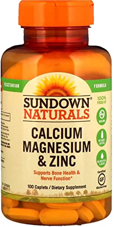 Sundown Naturals Calcium, Magnesium and Zinc High Potency, 100 Caplets-3 PKS