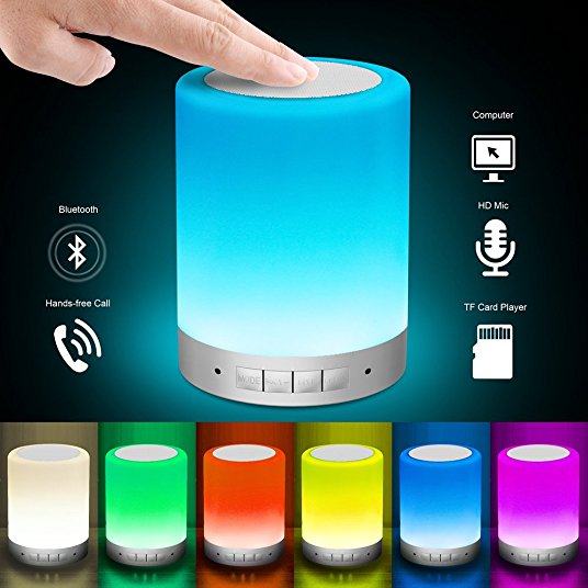 (New Version)Elecstars Touch Lamp with Bluetooth Speaker, Touch Control Bedside Lamp with Music Player, Dimmable Night Light, 16 million Gradient Colours, Gifts for Women Men Kids Girls Boys (Silver)