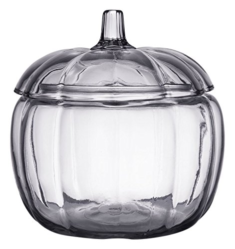 Circleware Clear Pumpkin Glass Canister Cookie jar with Glass Lid and Handle 74 Ounce Halloween Decorations Preserving Dish