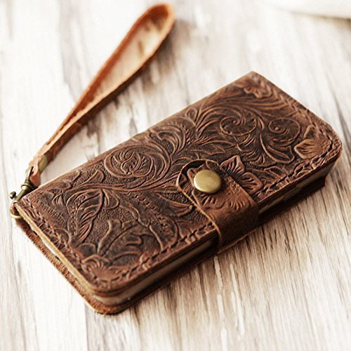 Genuine Leather iPhone x / 8 / 8 Plus / iPhone 7 / 7 Plus wallet case iPhone 6 / 6s / 6 plus / 6s Plus wallet case / SE / 5 / 5s case - Italian distressed oiled leather (Brown Pattern)