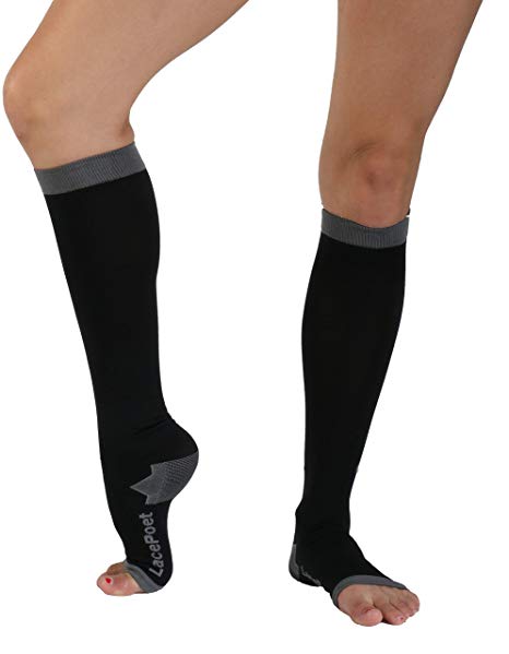 Lace Poet Knee-High Yoga/Sleep Compression Toeless Socks Black/Gray