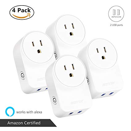 BESTEK Smart Plug Works with Alexa,Google Assistant and IFTTT, No Hub Required [ETL Listed] - 10A 1250W Max Wall Plug with 2 USB Port (Wall outlet, 4 Pack Smart Plug with 2 USB)