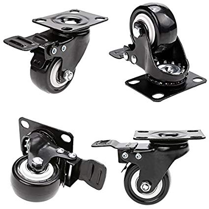 2 Inch Rubber Heavy Duty Swivel Caster Wheels Lockable Ball 360 Degree Top Plate with Brake Bearing 600 Lbs (Pack of 4)