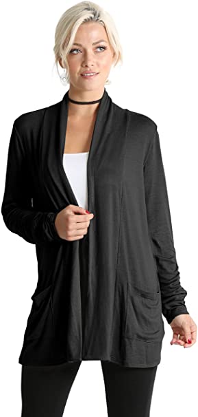 Simlu Long Sleeve Lightweight Cardigan Sweater for Women with Pockets Reg. and Plus Size