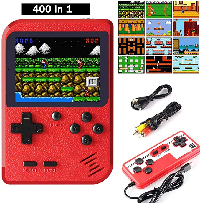 Handheld G-ame Console, Rechargeable Portable FC Retro Player, 3-inch Color Screen Built in 400 Classical G-ames, Support TV output and Two Players, Christmas Birthday Gift for kids adults