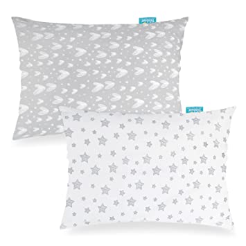 Organic Youth Pillowcase 2 Pack Fit Youth Pillow 16" x22“, 100% Jersey Cotton Ultra Soft Child Pillowcase for Sleeping, Gray Envelope Style Travel Pillowcase for Kids