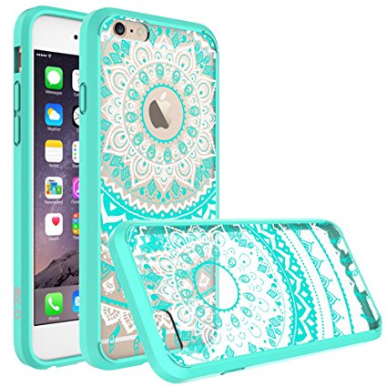 iPhone 6 Plus Case, iPhone 6S Plus Case, SmartLegend Retro Totem Mandala Floral Pattern Hybrid Clear PC Hard Back with TPU Bumper Acrylic Protective Transparent Case for iPhone 6/6S Plus 5.5" - Mint