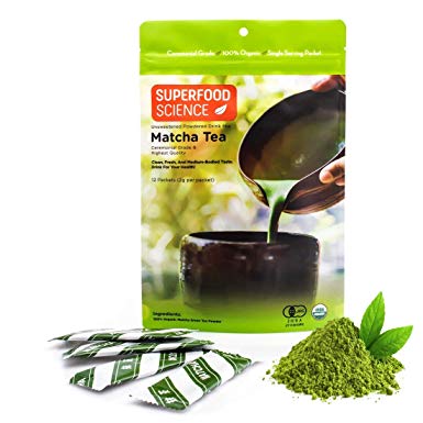 Superfood Science Ceremonial Matcha Packets, USDA Organic Japanese Matcha Green Tea Powder Packets, 12 Individual On The Go Single Serve Stick Packs