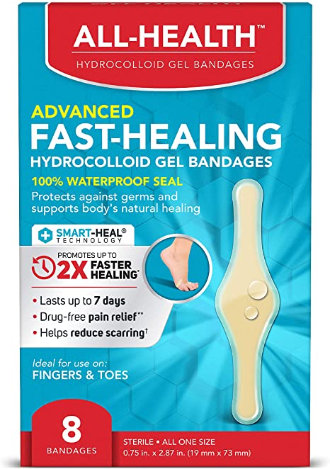 All Health Advanced Fast Healing Hydrocolloid Gel Bandages, Fingers & Toes, 8 ct | 2X Faster Healing for First Aid Blisters or Wound Care