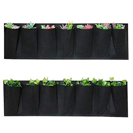 Garden 7 Pockets Hanging Planter Bags,Horizontal Wall Plant Grow Bag for Flower Vegetable - Indoor/Outdoor