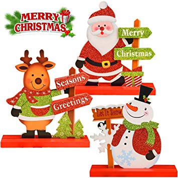 Gift Boutique 3 Christmas Table Decorations for Dinner Party Coffee Table Snowman Santa Reindeer Merry Christmas Happy Holidays Centerpiece