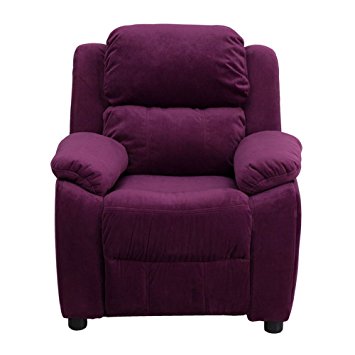 Flash Furniture BT-7985-KID-MIC-PUR-GG Deluxe Heavily Padded Contemporary Purple Microfiber Kids Recliner with Storage Arms