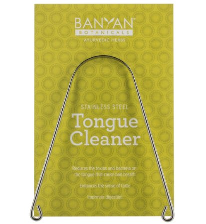 Banyan Botanicals Ayurvedic Tongue Cleaner Scraper Stainless Steel Tridoshic and Made in the USA Reduces toxin buildup and bacteria on the tongue