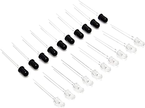 HiLetgo 5mm 940nm LEDs Infrared Emitter and IR Receiver Diode 5MM Infrared Emission Receiver Tube (Pack of 10Pairs)