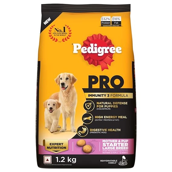 Pedigree Pro Mother & Pup Starter Large Breed, Dry Dog Food, Expert Nutrition for Pregnant/Lactating Mothers & Pups (3-12 Weeks), 1.2 Kg, Chicken